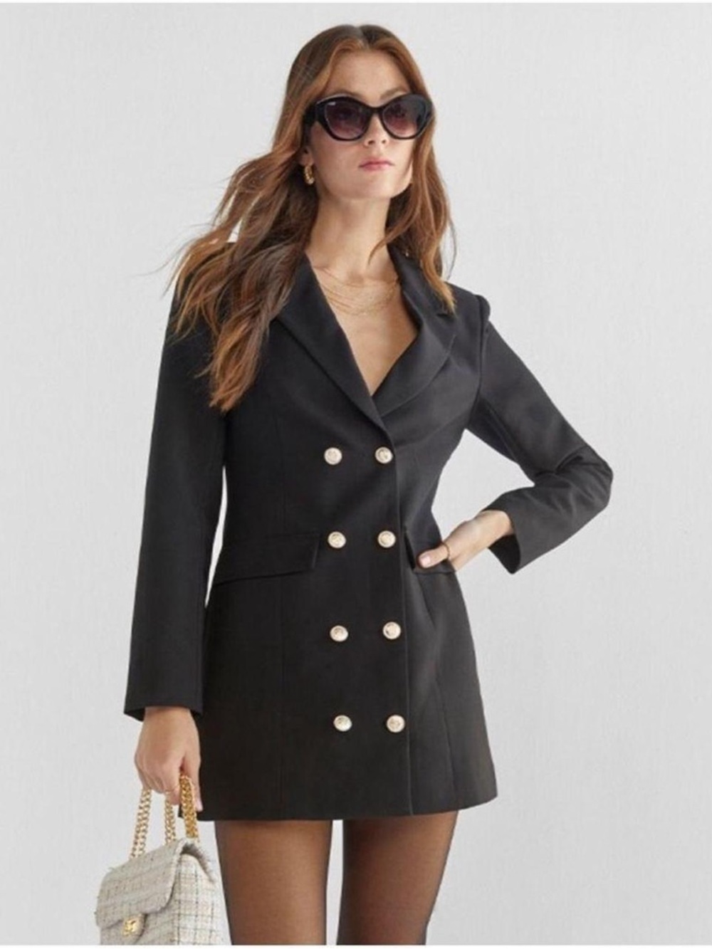 Audrey Parks Black Blazer Dress Gold Button Double Breasted Women’s Small
